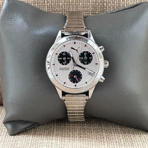 Puma Ladies Wrist Watch Multi Function Quartz analog Silver Tone Stretch Metal - Picture 3 of 10